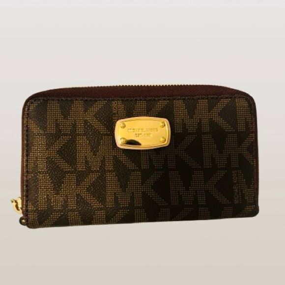 Michael Kors Signature Brown and Gold Zip Wallet NWOT - Picture 1 of 3